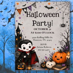 Cute Dracula Vampire Kids Halloween Party Invitation