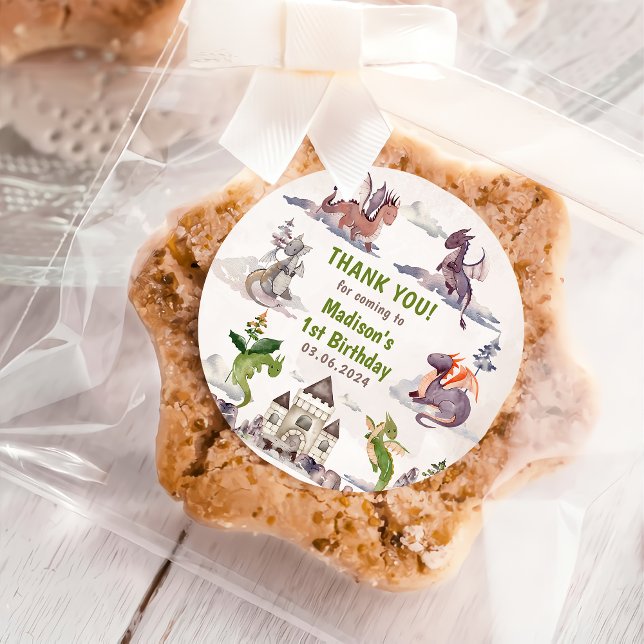 Cute Dragon 1st Birthday Party Classic Round Sticker (Creator Uploaded)