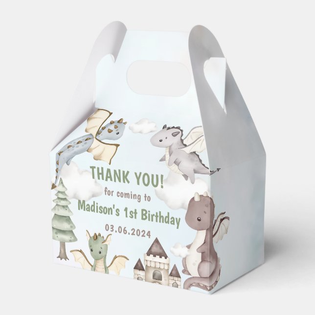 Cute Dragon 1st Birthday Party Favour Box (Front Side)