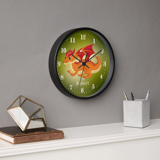 cute dragon add name kids Large Clock (Office)