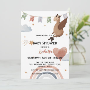 Cute Dragon African american boys baby shower Invitation