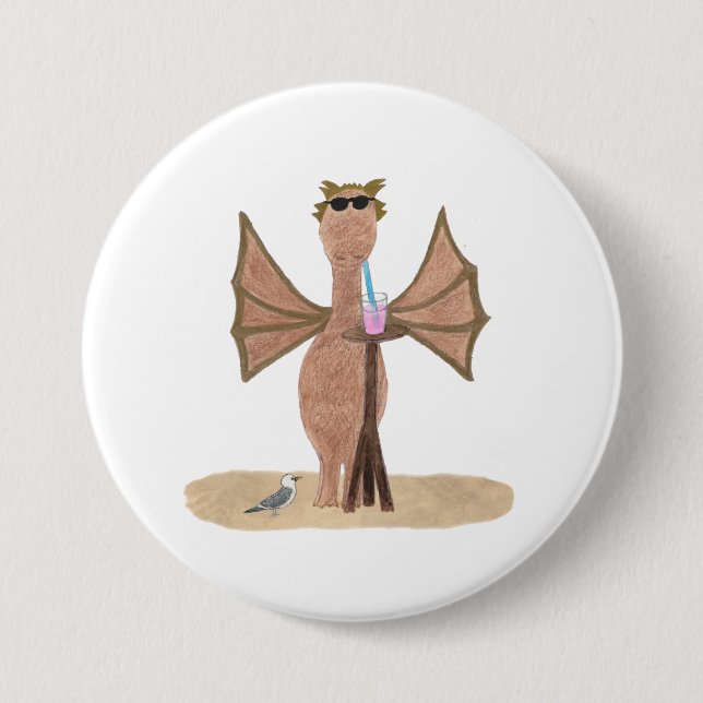 Cute Dragon at the Beach 7.5 Cm Round Badge (Front)