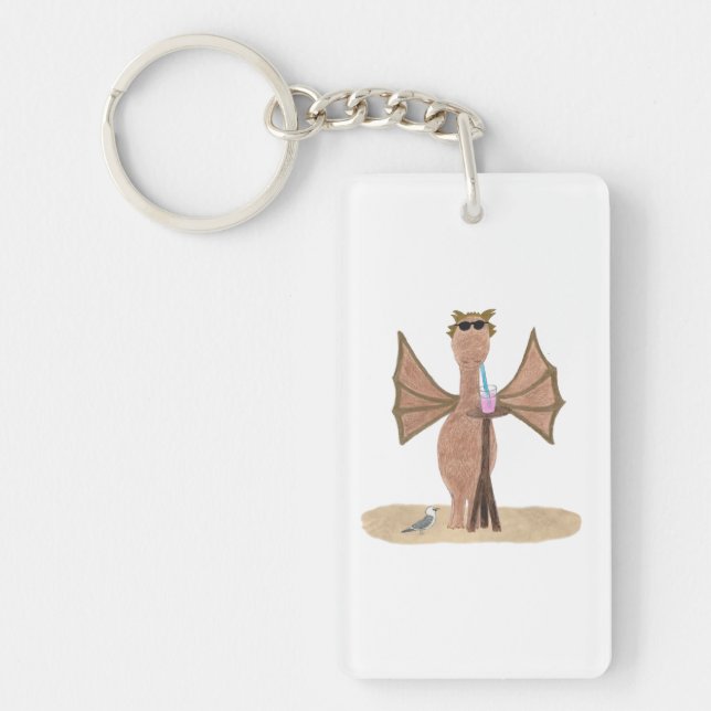Cute Dragon at the Beach Key Ring (Front)