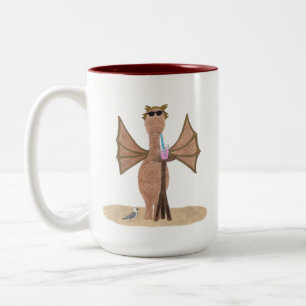 Cute Dragon at the Beach  Two-Tone Coffee Mug