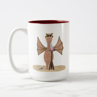 Cute Dragon at the Beach Two-Tone Coffee Mug
