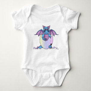 Cute Dragon Baby in Cracked Egg - Blue / Purple Baby Bodysuit