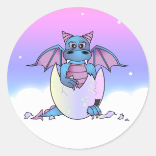 Cute Dragon Baby in Cracked Egg - Blue / Purple Classic Round Sticker
