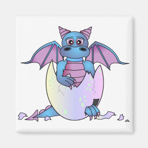 Cute Dragon Baby in Cracked Egg - Blue / Purple Magnet