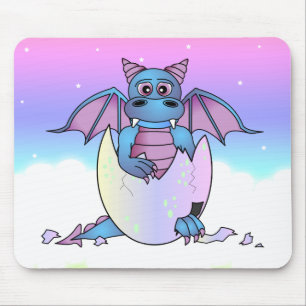 Cute Dragon Baby in Cracked Egg - Blue / Purple Mouse Pad