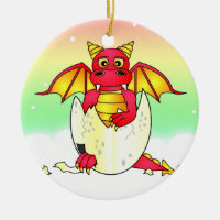 Cute Dragon Baby in Cracked Egg - Red / Yellow