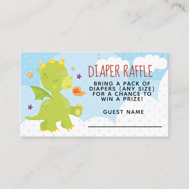 Cute Dragon Baby Shower Diaper Raffle Enclosure Card (Front)