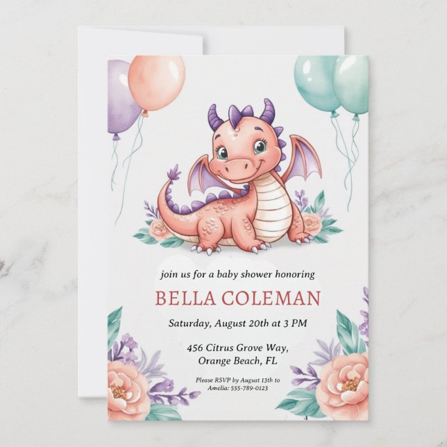 cute dragon baby shower invitations (Front)