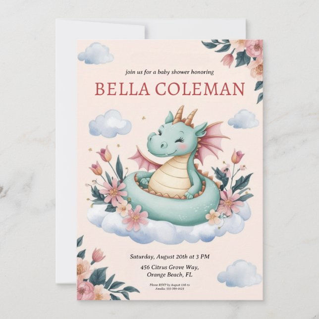 cute dragon baby shower invitations (Front)