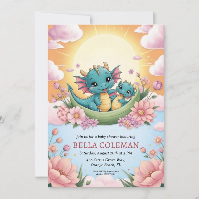 cute dragon baby shower invitations (Front)