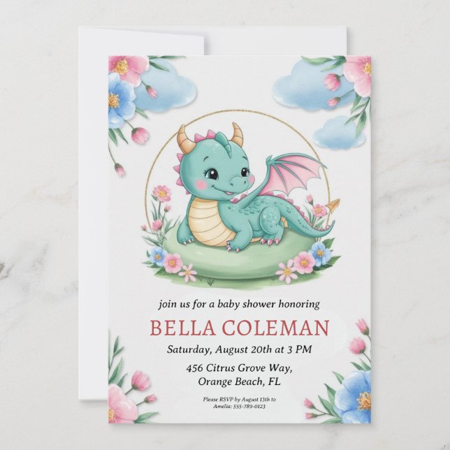 cute dragon baby shower invitations (Front)