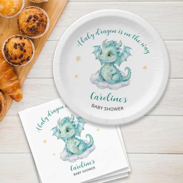 Cute Dragon Baby Shower Paper Plate (Creator Uploaded)