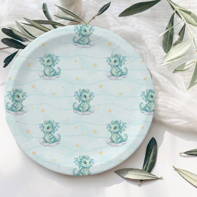 Cute Dragon Baby Shower Paper Plate (Creator Uploaded)
