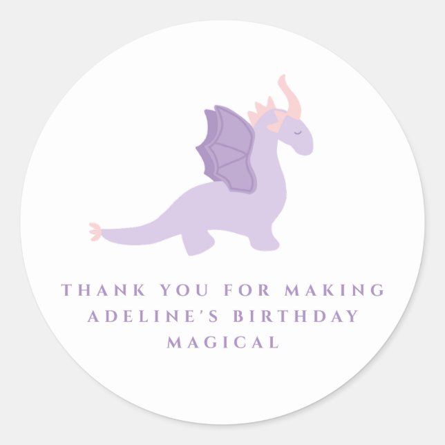 Cute Dragon Birthday Favour Sticker  (Front)