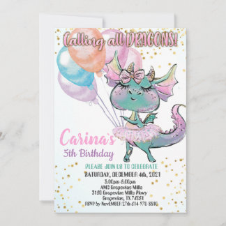 Cute Dragon Birthday Invitation
