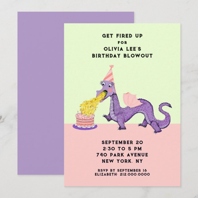 Cute Dragon Birthday Party Invitations (Front/Back)