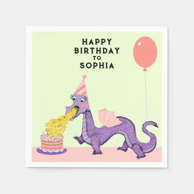Cute Dragon Birthday Party Napkin (Front)