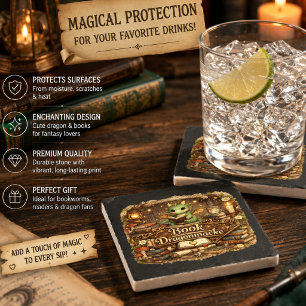 Cute Dragon Book Lover Coaster Set Fantasy Readi