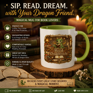 Cute Dragon Book Lover Coffee Mug | Fantasy Readin