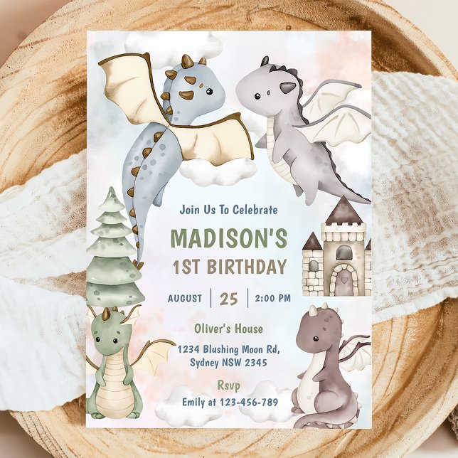 Cute Dragon Boy 1st Birthday Party Invitation (Creator Uploaded)