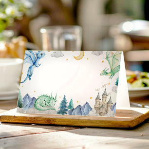 Cute Dragon Boy Birthday Food Tent Place Card