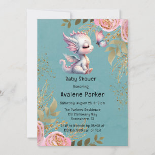 Cute Dragon & Butterfly Girl Baby Shower  Invitation