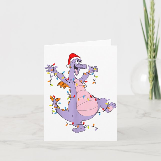 Cute Dragon Christmas Lights Santa Hat Animal Men  Card (Front)