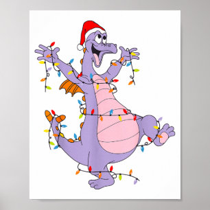 Cute Dragon Christmas Lights Santa Hat Animal Men Poster