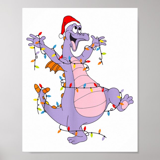 Cute Dragon Christmas Lights Santa Hat Animal Men  Poster (Front)