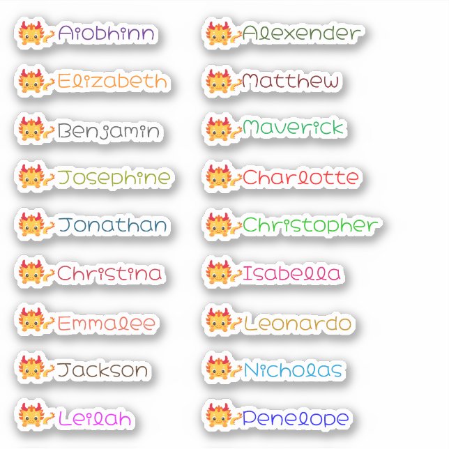 Cute Dragon Custom Multiple Names Stickers (Front)