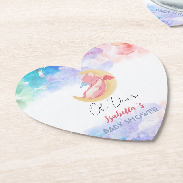 Cute dragon dinosaur rainbow Balloon baby shower Paper Coaster (Angled)