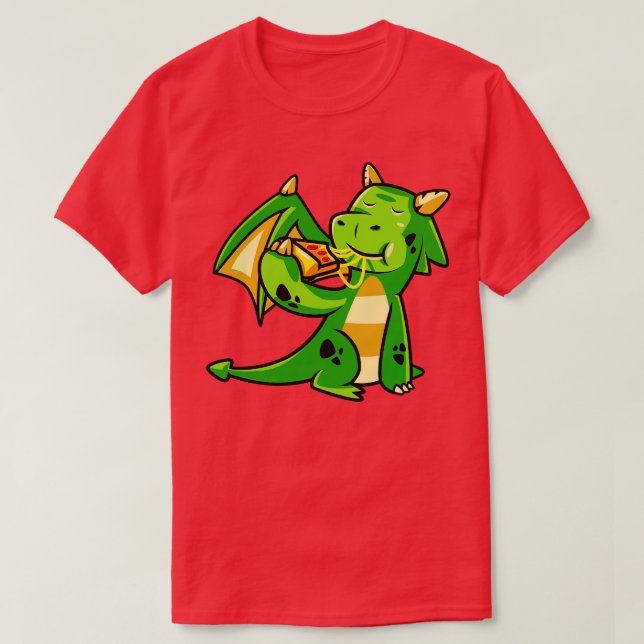 Cute Dragon Eats Pizza Mythical Creature Monster  T-Shirt (Design Front)