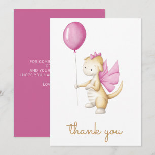 Cute Dragon Girl Birthday Thank You Card