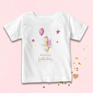 Cute Dragon Girl First Birthday Baby T-Shirt