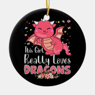 Cute Dragon Girl Loves Dragons Wings Fantasy Fire Ceramic Ornament