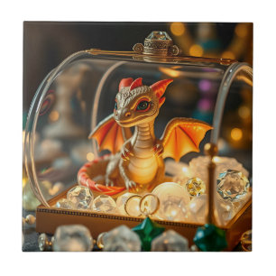 Cute Dragon in a Jewellery Box Ceramic Tile