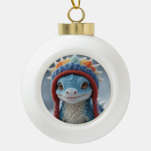 Cute Dragon in a knit cap Ceramic Ball Christmas Ornament