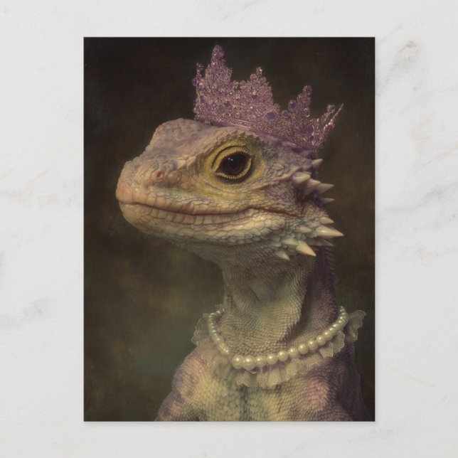 Cute Dragon in Purple Crown and Pearls Postcard (Front)