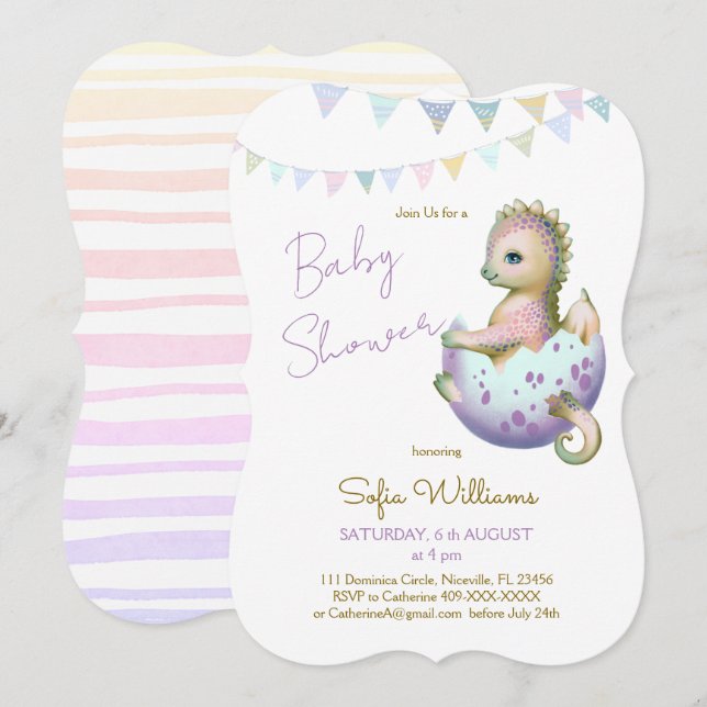 Cute dragon invitation for baby shower (Front/Back)
