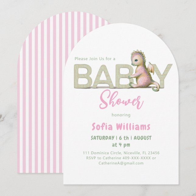 Cute dragon invitation for baby shower. (Front/Back)