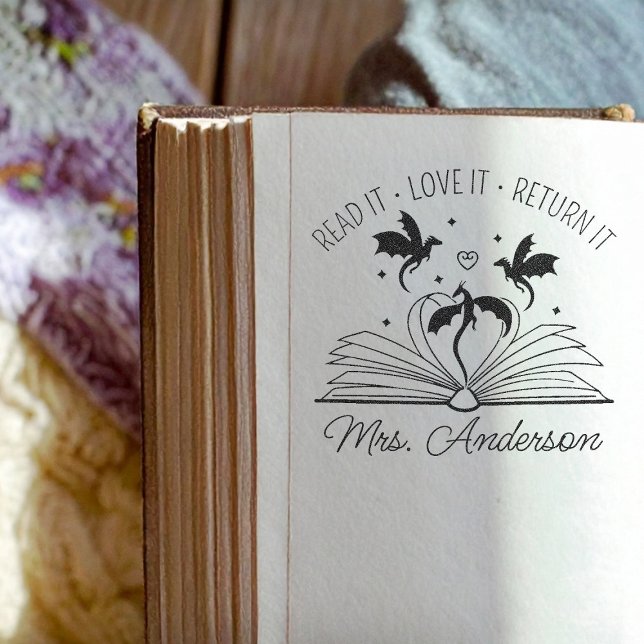 Cute Dragon Library Floral Grow your Mind Teacher Self-inking Stamp (Creator Uploaded)