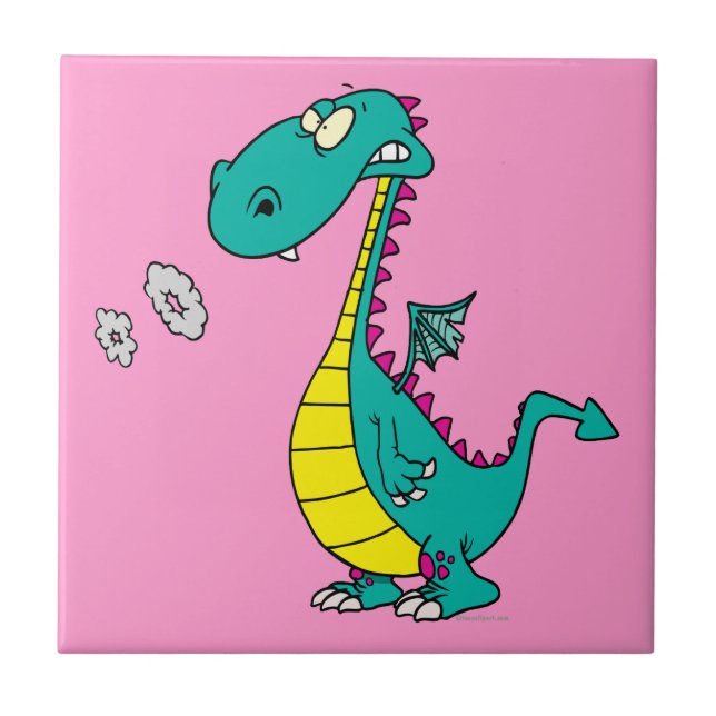 cute dragon puffing smoke rings cartoon ceramic tile (Front)