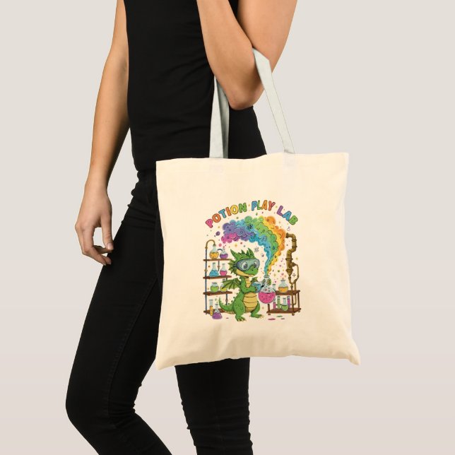 Cute Dragon Scientist | Magical Potion Play Lab Tote Bag (Front (Product))
