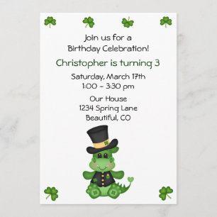 Cute Dragon St Patrick's Day Birthday Invite Boys