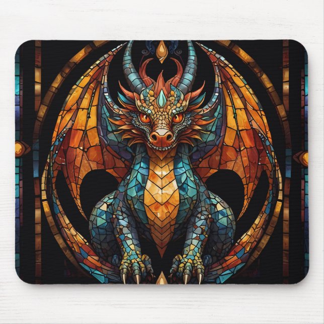Cute Dragon Stained Glass Mosaic Design Mouse Pad (Front)