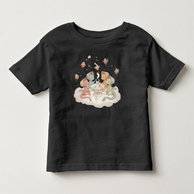 Cute Dragon Tea Party Toddler Shirt Pastel  (Front)
